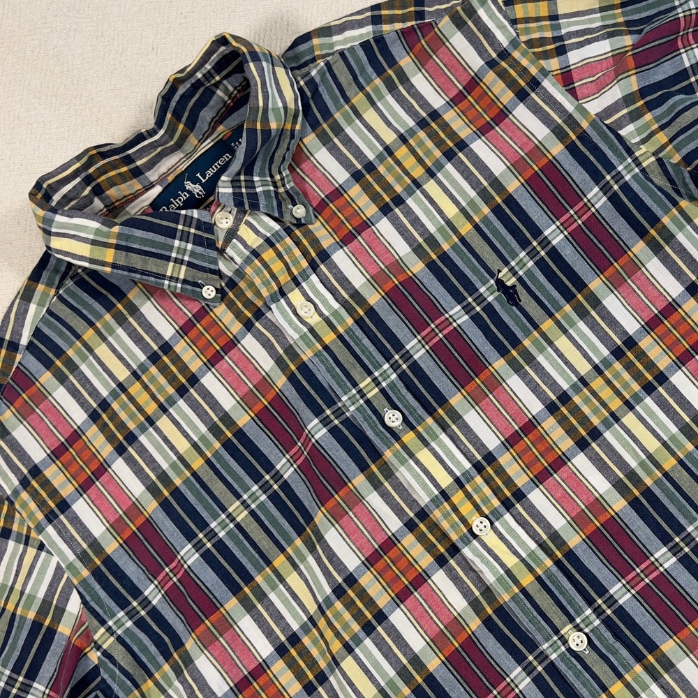 Ralph Lauren‎ Plaid Short Sleeve Button Down Shirt Colorful Mens Size Large